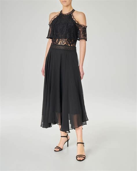 Abito midi in pizzo in Nero 